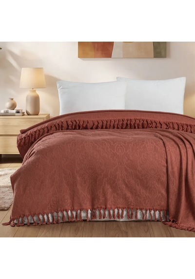 Aryıldız Home 240x260 Cm Bambu Jakarlı Saçaklı Pike - Terra Çok Renkli