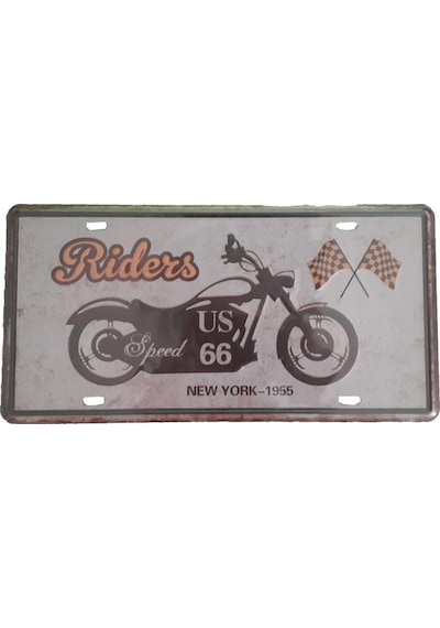 Retro Motosiklet Resimli Riders Kabartma Metal Plaka 15X30 Cm