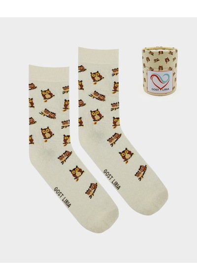 Gost Liria I Love Owl Socks Desenli Unisex Soket Çorap EKru