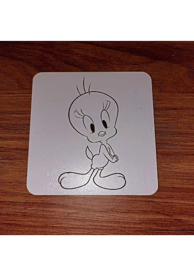 Lavanta Tasarım Tweety Ahşap Bardak Altlığı Beyaz