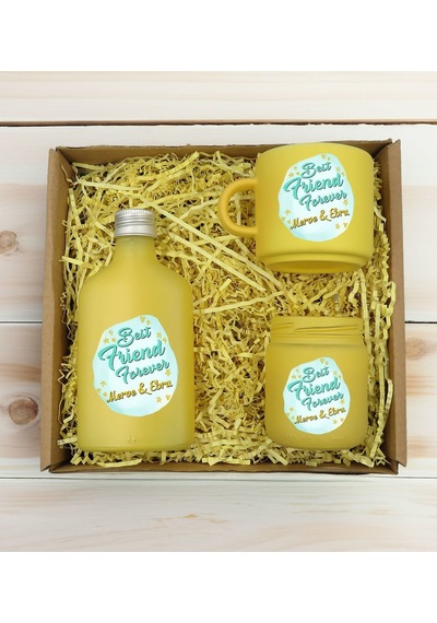 Bk Gift Kişiye Özel İsimli Dtf Best Friend Temalı Sarı Kahve Fincanı & Kolonya & Mum Hediye Seti-2, Arkadaşa Hediye, Doğum Günü Hediyesi Kobitmeyencom