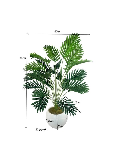 Yapay Ağaç 23 Yaprak Palmiye Ağacı Beyaz Küre Saksıda 90 60cm