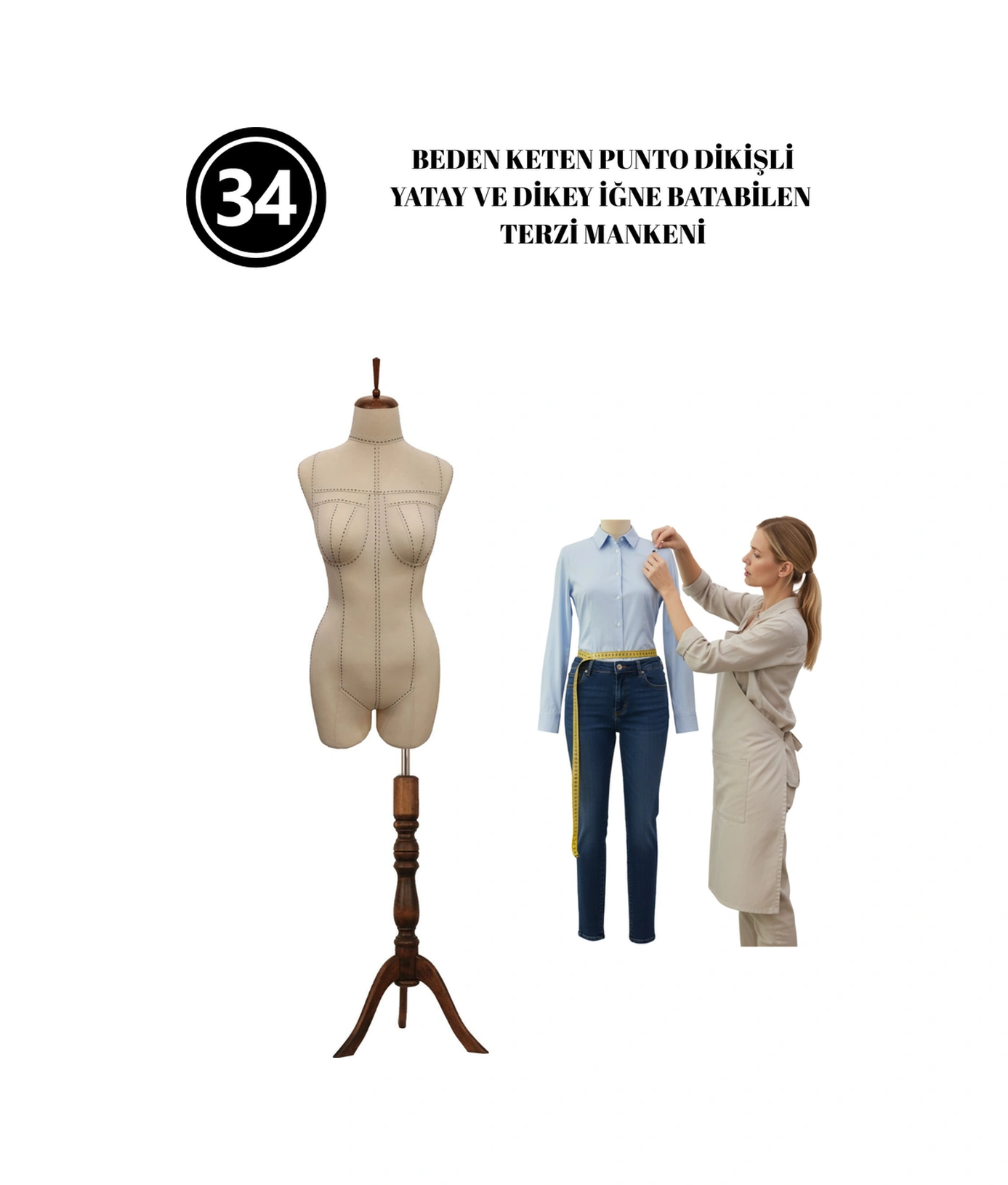 Dikiş Takım Setli - Özel Punto Kumaş - 34 Beden Pantolon Giyebilen İğne Batabilen Terzi Mankeni İst1
