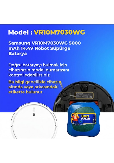 Samsung Uyumlu Vr10m7030wg 5000 Mah 14.4v Robot Süpürge Batarya