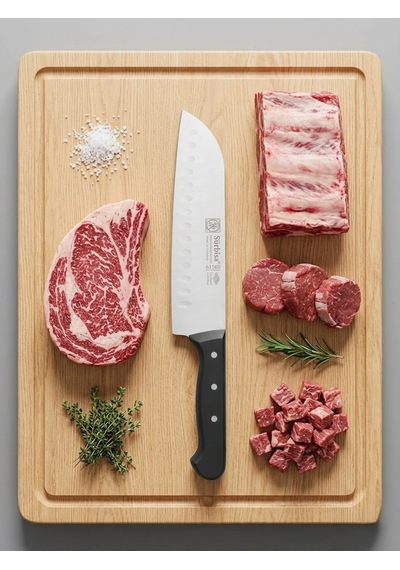 Sürmene Şef Aşçı Bıçağı Profesyonel Oluklu Santoku Bıçağı 31 Cm Pimli Sap Sürbisa 61095