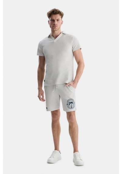 Ucla Russel Bej Polo Yaka Baskılı Erkek Tshirt Bej