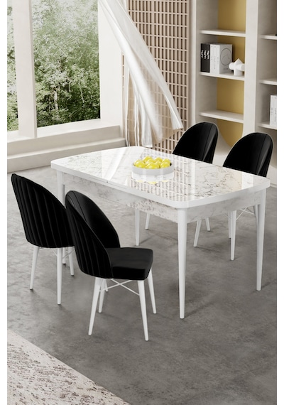 Canisa Gale Serisi 80x132 Açılabilir Lak Panel Beyaz Mermer Desen Mutfak Masa Takımı 4 Siyah Sandalye Masa Beyaz Mermer Desen Sandalyeler Siyah Canisa Gale Serisi 80x132 Açılabilir Lak Panel Beyaz Mermer Desen Mutfak Masa Takımı 4 Siyah Sandalye Masa Beyaz Mermer Desen Sandalyeler Siyah
