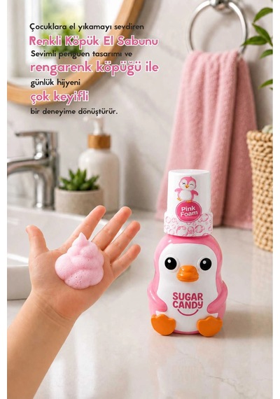 Sugar Candy Çilek Kokulu Doğal Vegan Çocuk Köpük El Sabunu Lolly 350 Ml Paraben İçermeyen Pembe Köpü