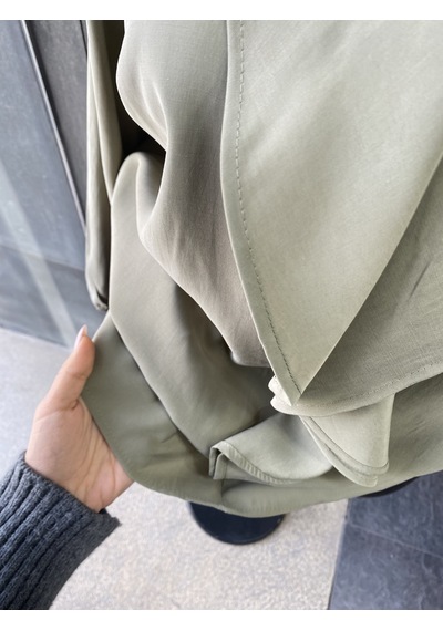 Pera Moda Büyük Beden Önü Fırfırlı Modal Bluz Gömlek Çağla