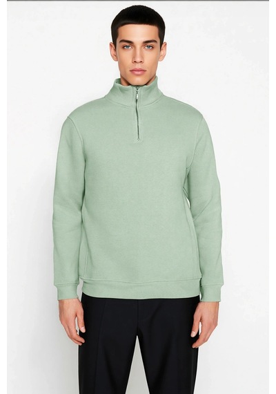 Benerly Erkek Dik Yaka Fermuarlı Standart Kol Regular Kalıp Sweatshirt Fo Mint