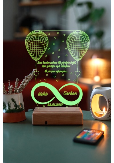Sevgiliye Hediye 3D Sonsuzluk 2 Kalp Led Gece Lambası