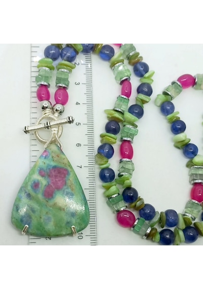 2574 Ruby Fuchsite İyolit Florit Ceyt Yakut Hematit El Yapımı Kolye Çok renkli