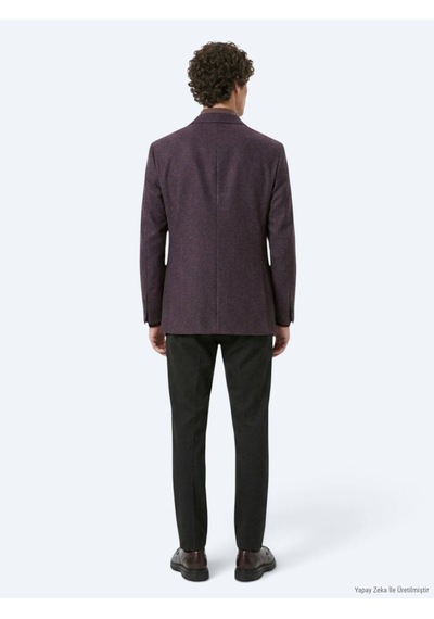 Kip Bordo Desenli Modern Fit Yün Karışımlı Örme Ceket