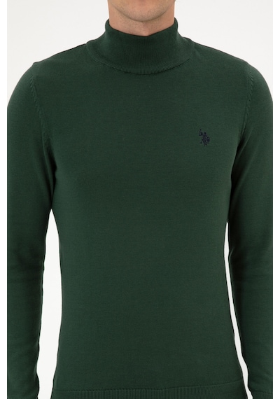 U.S. Polo Assn. Erkek Slim Fit Boğazlı Koyu Yeşil Basic Kazak 50313712-VR079