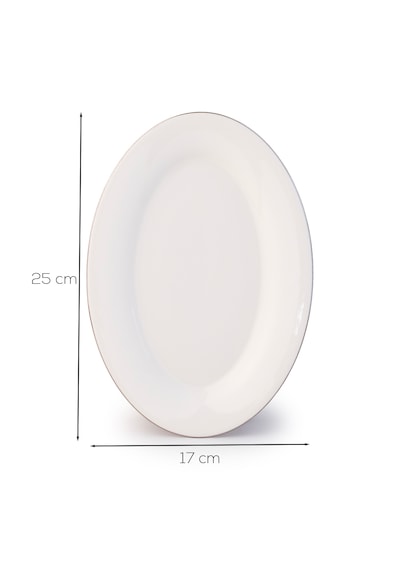 Porsima 4442 Gardenya Porselen Platin Fileli Kayık Tabak Seti - Oval Kahvaltılık Sunumluk Seti 25cm Beyaz