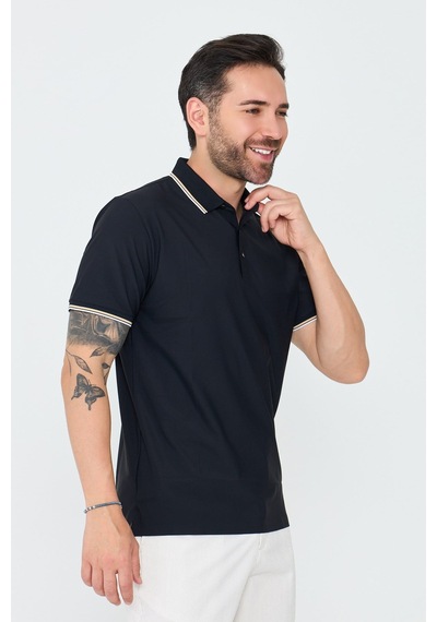 Siyah Düğmeli Polo Yaka Erkek Tişört