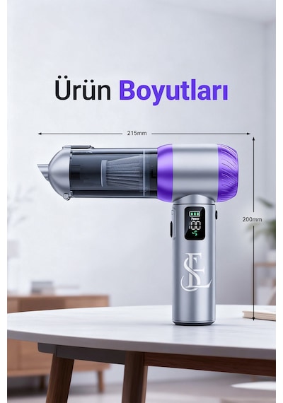 Şarjlı Kablosuz Araç İçi Süpürge Güçlü Vakum Fırçasız Motor Üfleme & Vakum