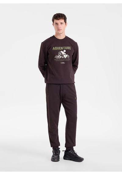 National Geographic N6wm-swt4347 Kahverengi Relaxed Baskılı Erkek Sweatshirt Kahve