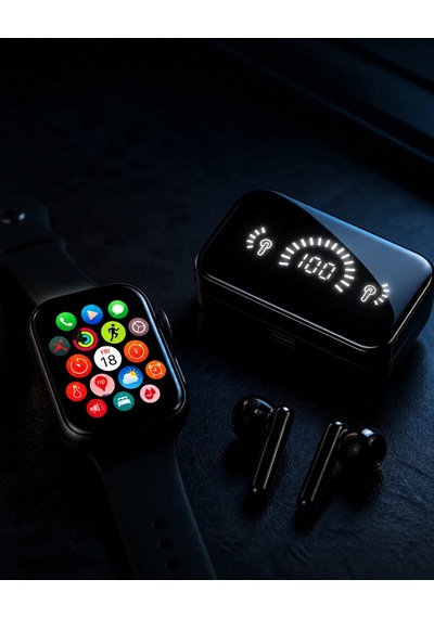 Şık Tasarımlı Akıllı Saat Ve Bluetooth Kulaklık Seti Suya Dayanıklı Ve Çok Fonksiyonlu