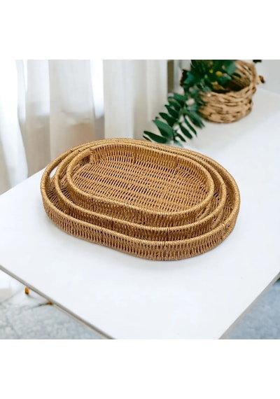 Küçük Boy Oval Hasır Tepsi Servis Sunum Tepsisi Organizer Düzenle