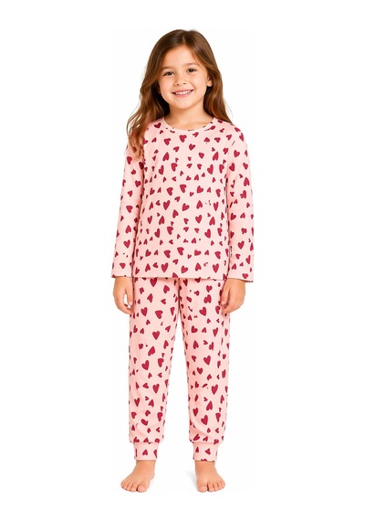 Harıbo Haribo Lisanslı Kalp Desenli Uzun Kollu Pijama Takımı Pudra