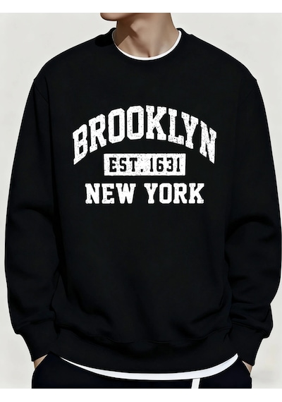 Startmore Tarzsokak Brooklyn New York City Baskılar Kışlık Günlük Kapüşonlu Üst Erkek Polar Günlük Kazak Temeller Siyah