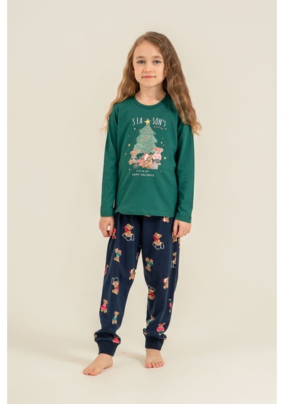 Rolypoly Anne Kız Wish You All The Best Yeşil Uzun Kol Pijama Takım Rp3918-a-v2 Rp3918-a-v2