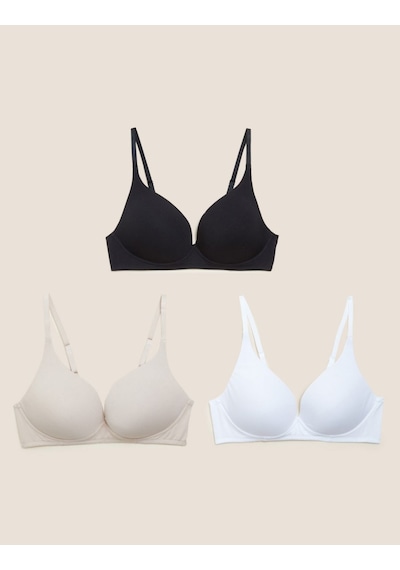 Marks & Spencer 3'lü Balensiz Pamuklu T-shirt Sütyeni Seti T33003276 Krem