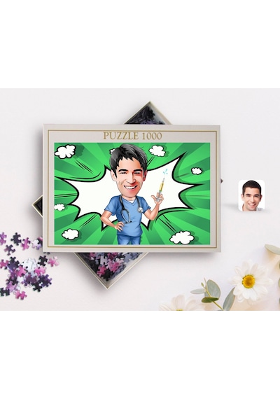 Bk Gift Kişiye Özel Erkek Doktor Karikatürlü 1000 Parça Profesyonel Puzzle-3