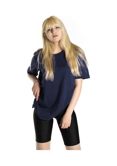 Kadın Lacivert Basic Bisiklet Yaka Oversize Pamuklu T-shirt Lacivert