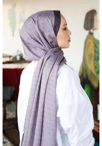 Premium Lux Original Monogram Şal İpek Vual, Yüksek Kalite, Hafif, Rahat, Şık, Tesettür, Shawl Mor