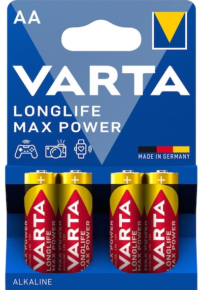 Varta Longlife Max Power AA Alkalin Kalem Pil, LR6, 1,5V, 4'lü Paket