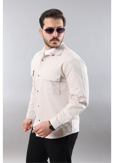 Little Cup Jeans Co Erkek Relax Fıt Kalıp Pamuklu Grı Kot Gömlek Gri