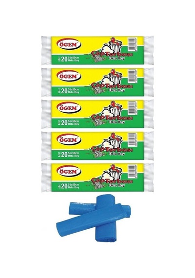 Ögem Orta Boy Çöp Torbası Mavi 55X60 Cm 20 Li 5 Rulo