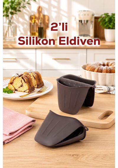 Porsima 33006 Silikon 2li Fırın Eldiveni Isı Yalıtımlı Mikrodalga Fırın Tencere Tepsi Tutacağı Antrasit