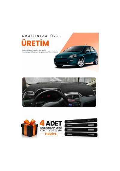 Fıat Punto Grande 2005-2018 Uyumlu Torpido Koruma Örtüsü Oto Kılıfı - Siyah Gri