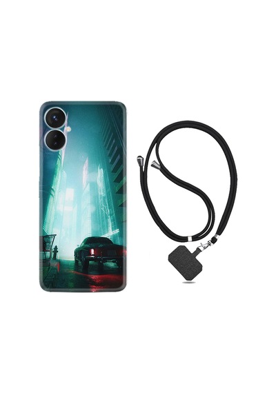 Tecno Spark 9T Kılıf İpli Boyun Askılı Desenli Silikon Night Cars 1619