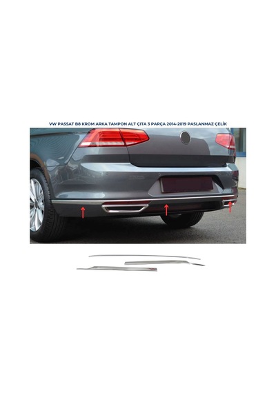 Vw Passat B8 Krom Arka Tampon Alt Çıtası 3 Parça 2015-2019 P.çelik