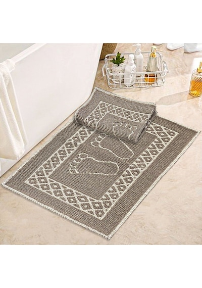 Soffy Kahve & Kahve 2 Adet 50x70 Cm Banyo Paspası %100 Doğal Pamuk Ayak Paspası Ayak Havlusu Kahve