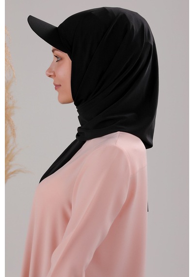 Melodi Scarf Kadın Tesettür Şapkalı Pratik Boneli Hazır Şal Siyah Siyah