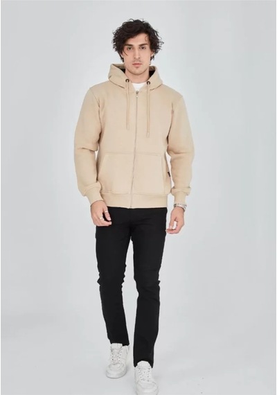 Butik İstanbul Unisex Tam Fermuarlı Kapşonlu Sweatshirt - Bej