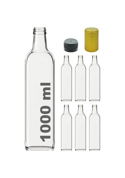 Afracam Maraska Şeffaf 1000 Ml Kilitli Kapaklı Ve Kapüşonlu Boş Cam Şişe 6 Adet Diğer