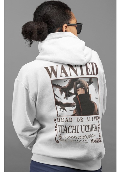 Sevbano Wanted Itachi Uchiha One Piece Anime Sırt Baskılı Unisex Oversize beyaz