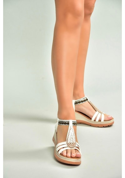 Fox Shoes U258916109 Beyaz Dolgu Tabanlı Kadın Sandalet Beyaz