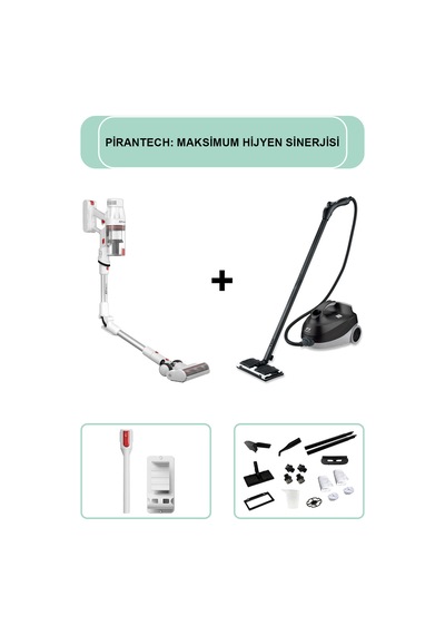 Pirantech ES-330 Pro Dikey Süpürge & CB-107C Profesyonel Buharlı Temizleyici