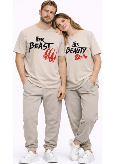 Nevermınd Sevgili Kombini Her Beast His Beauty Oversize Çift Tişört Unisex Partner Couple Kombin Bej Bej Nevermınd Sevgili Kombini Her Beast His Beauty Oversize Çift Tişört Unisex Partner Couple Kombin Bej Bej