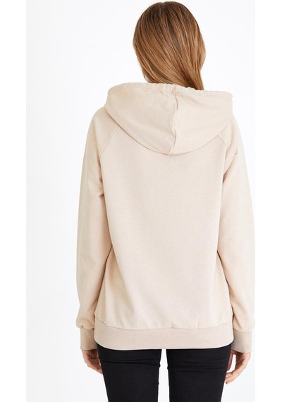 MMetalic Kadın Bej Kapüşonlu Basic Örme Sweatshirt