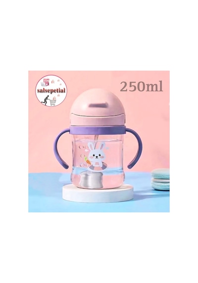 Türkçe Konuşan Şarkı Söyleyen 23cm Et Bebek 250ml Figürlü Pipetli Bebek Matara Biberon 2'li Set Pembe