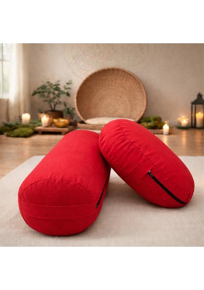 Yuvarlak Zafu Meditasyon Minderi & Bolster Minderi İkili Yoga Meditasyon Minder Seti Kırmızı