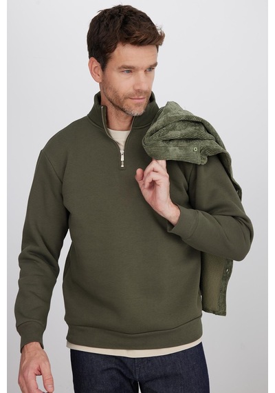 Tudors Unisex Relax Fit Rahat Kesim Pamuklu İçi Polarlı Yarım Fermuarlı Haki Dik Yaka Sweatshirt-35153 Haki Tudors Unisex Relax Fit Rahat Kesim Pamuklu İçi Polarlı Yarım Fermuarlı Haki Dik Yaka Sweatshirt-35153 Haki